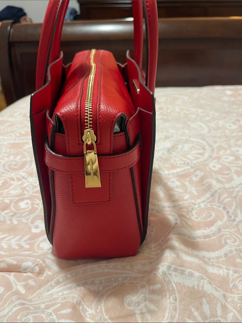 Michael Kors Red Pebbled Leather Satchel with Gold Hardware